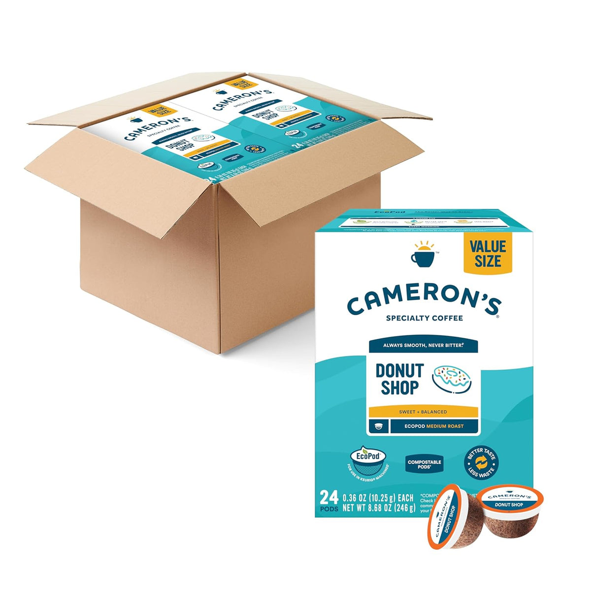 Cameron's Coffee Single Serve Pods, Donut Shop, 96 Count