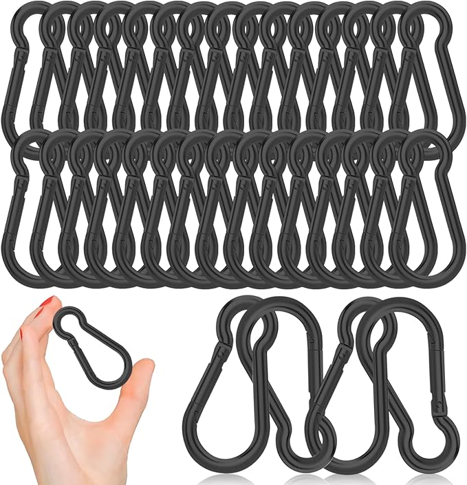 30PCS 3" Black Heavy Duty Spring Snap Hook, M8 5/16" Galvanized Steel Snap Hook Carabiner Quick Link Carabiner Clip, 500LBS Holding Capacity Quick Link Keychain for Swing Hammock Gym Outdoor