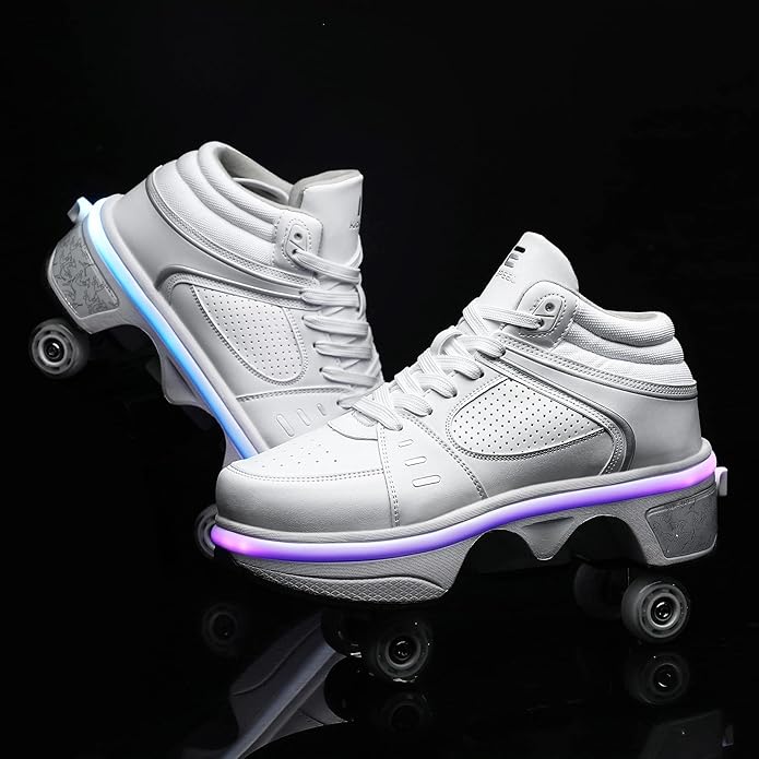 2-in-1 Roller Skates & Sneakers Unisex Retractable Wheels Outdoor Fun & Fitness Kick Roller Shoes