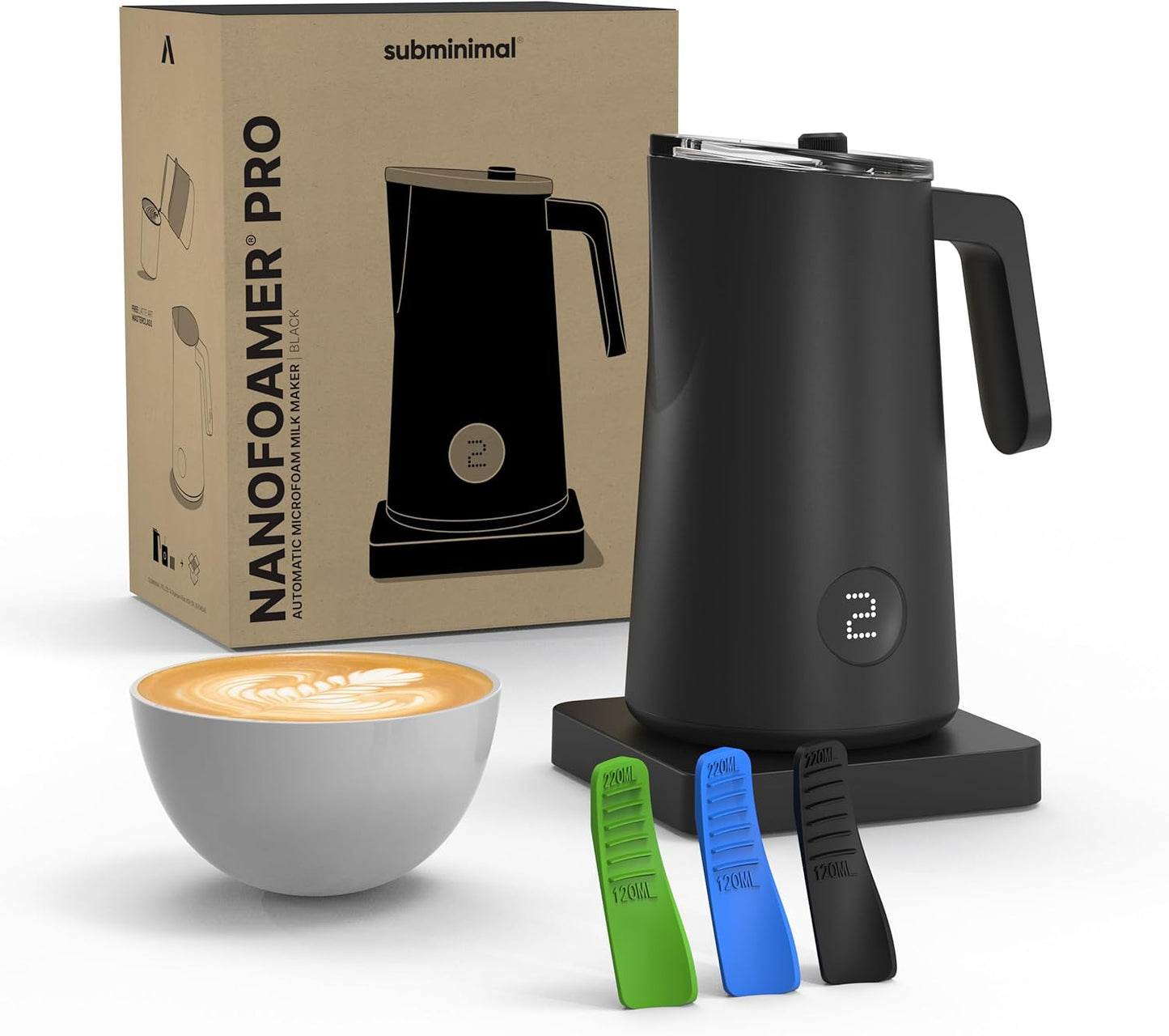 Subminimal NanoFoamer Pro Gen-2 – Revolutionary Hands-Free Microfoam Milk Maker for Cafe-Quality Foam, Coffee Bar Accessories for Dairy & Plant-Based Milk, Perfect Coffee Gifts – US Plug Type