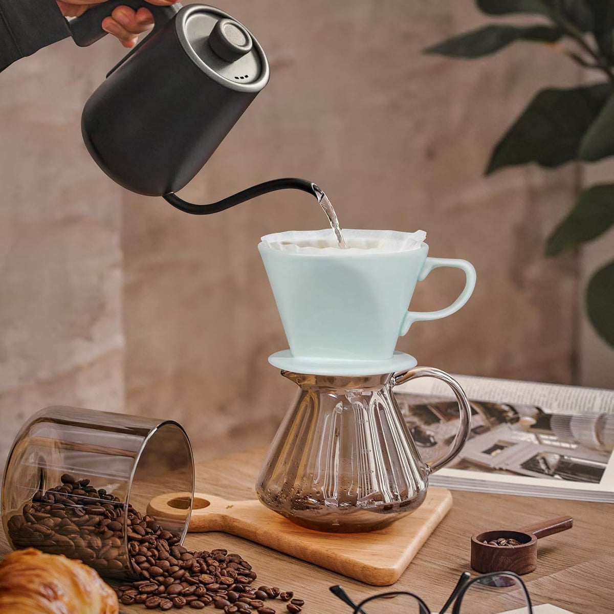 Handmade Pour Over Ceramic Coffee Dripper - Authentic Brewing Experience for Camping, Office, and Home (Blue)