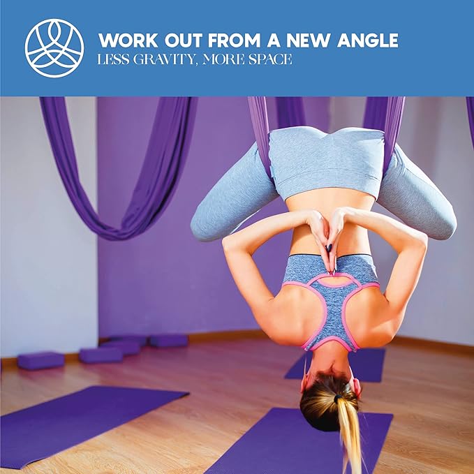 Aerial Silk Yoga Hammock & Swing for Home, Inversion Exercises, Starter Kit for All Levels - Durable with Extension Straps, Carabiners, and Pose Guide