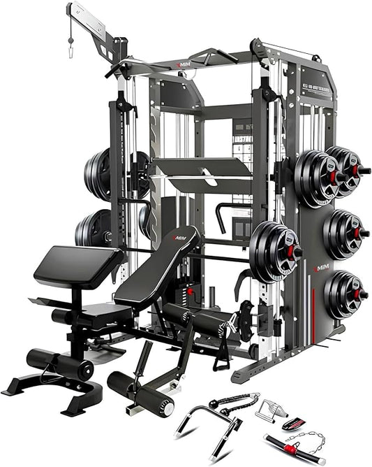 MiM USA Hercules EX, Commercial All in One Gym Machine w/400 lb Weight Stack, Adj Bench, Jammer Arms, Leg Press, Leg Extension, Arm Curl, LAT Seat & Complete Attachment