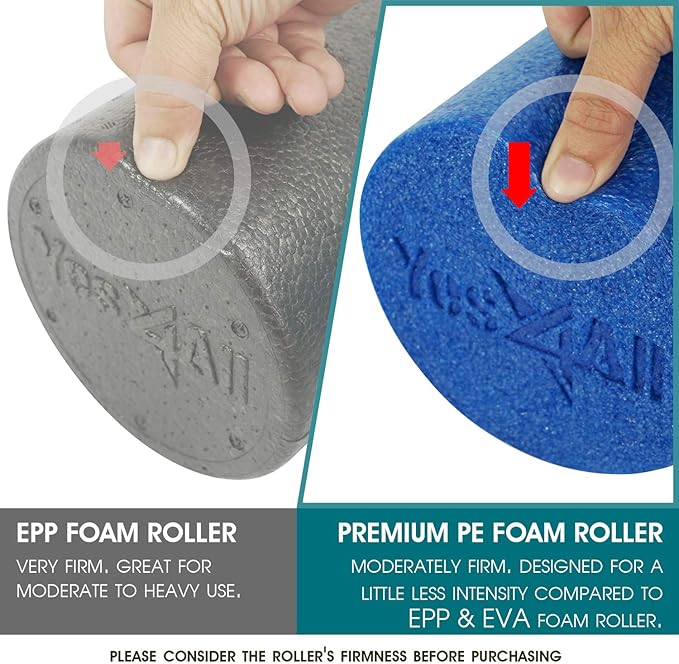 Yes4All Medium Firm Round PE Foam Roller 12, 18, 24, 36 Inches for Pilates, Yoga, Stretching, Balance & Core Exercises