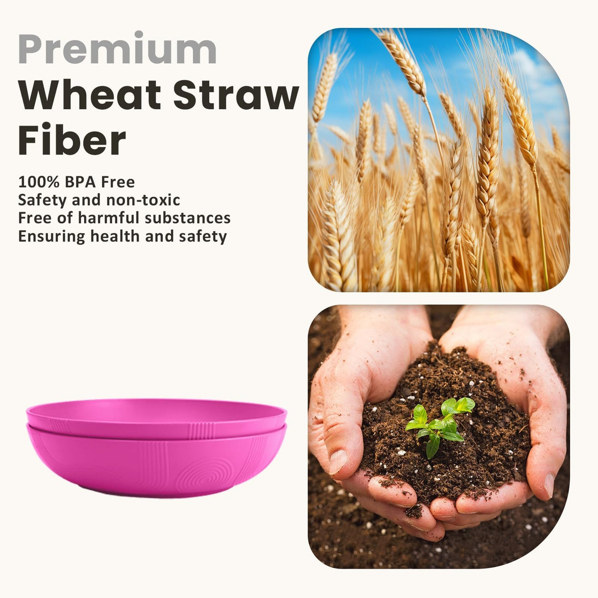 Homienly Wheat Straw Large Salad Bowls, 60 OZ Large Serving Bowls for Kitchen, Camping, Party, Microwave and Dishwasher Safe, Unbreakable Lightweight Big Bowls for Fruit, Salad (Pink)