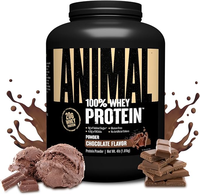 Animal 100% Whey Protein Powder – Whey Blend for Pre Workout or Post Workout, Recovery, or an Anytime Low Sugar Protein Boost Meal Replacement with BCAA Branched Chain Amino Acids – Chocolate, 4 lb
