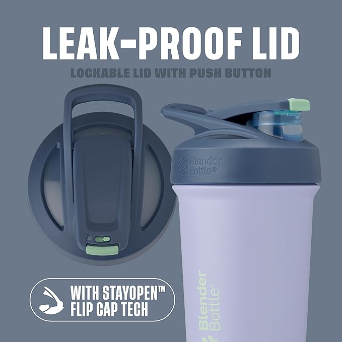 BlenderBottle Strada Sleek Shaker Cup Insulated Stainless Steel Water Bottle with Wire Whisk, 25-Ounce, Violet