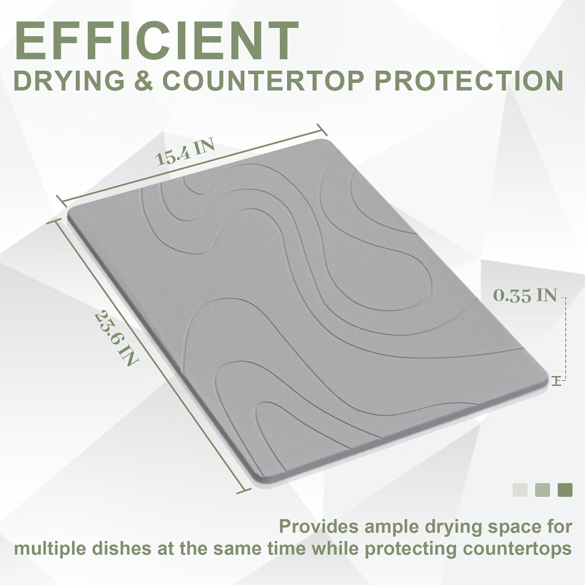 Large Stone Drying Mat for Kitchen Counter, 24" × 16" Diatomite Dish Drying Mat, Quick Dry Stone Mats, Ultra Absorbent Natural Diatomaceous Earth Mats for Dished, Bottles, Dark Grey