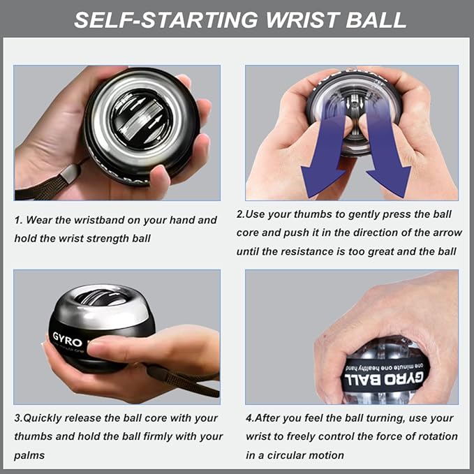 Auto-Start Power Gyro Ball, Wrist Trainer with Led Light, Strengthener and Forearm Gyro Ball Wrist Exerciser for Strengthen Arms,Fingers
