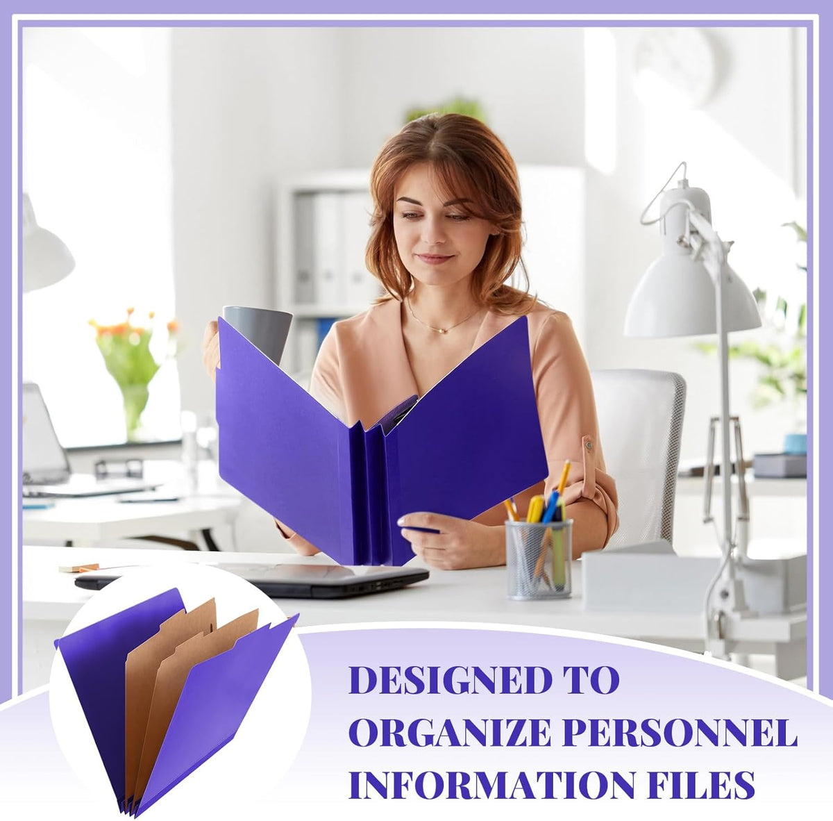 24 Pcs Classification Folders Letter Size Bulk - 2 Dividers Pressboard File Folder with 3. 5 Inch Expansion, 2 Prongs Fastener, Heavy Duty Office File Organizer for Teacher Medical (Purple)