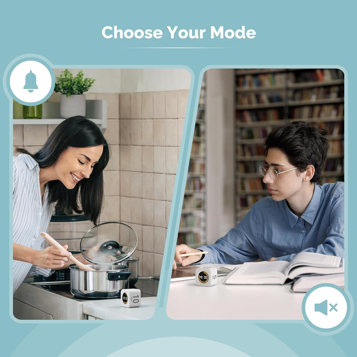KADAMS Pomodoro Cube Timer Productivity Visual Timer - 5/10/25/50 Min Rotating Countdown, Customize Countup Silent Mode- for Work Study Cook Workout Kitchen Back to School Classroom (White)