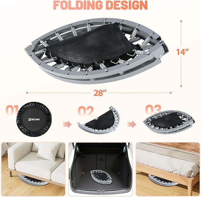 BCAN 38"/40''/48'' Foldable Mini Trampoline Fitness Trampoline with Safety Pad,Rebounder Exercise Trampoline for Adults Indoor/Garden Workout,Max Load 300lbs/440lbs