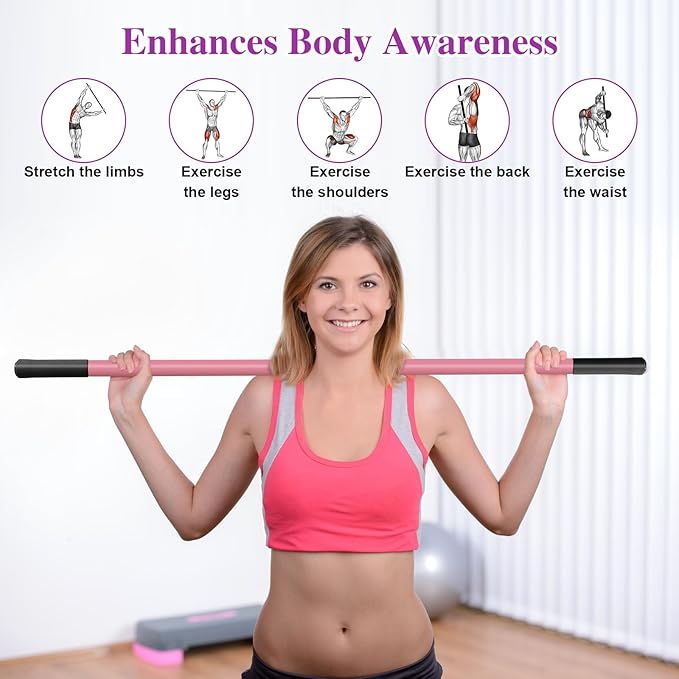 5ft Yoga Stick - Sturdy Steel Adjustable Stretching Stick for Mobility,Flexibility & Balance | Non-Slip Ends & Foam Handles | Exercise Pole for Fitness,Physical Therapy,Posture Correction