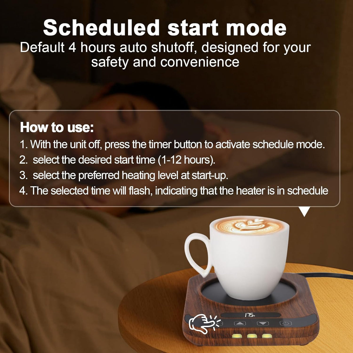 Coffee Mug Warmer, Candle Tank Warmers，Auto Shut Off,9 Temperature Settings and 1-12 Hour Timer to Keep Beverages Like Coffee, Tea, Water, Milk and Cocoa Warm.（Wood）