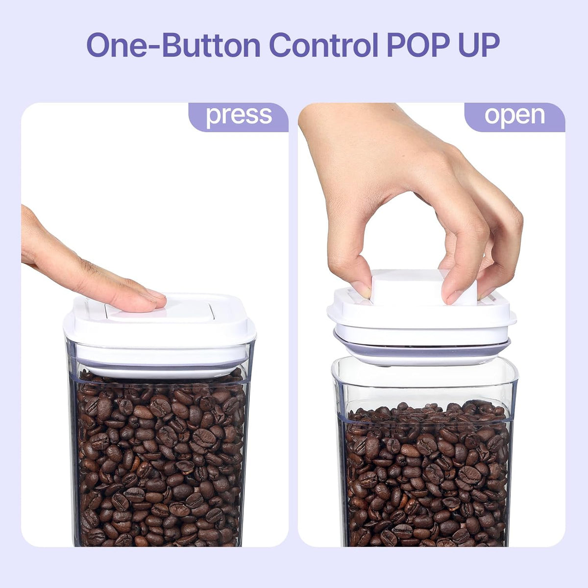 Food Airtight Containers storage with Lids 3 Pack One Button Open/POP UP/Kitchen Storage Organization for Coffee Tea Brown Sugar Cereals 950ml x 3