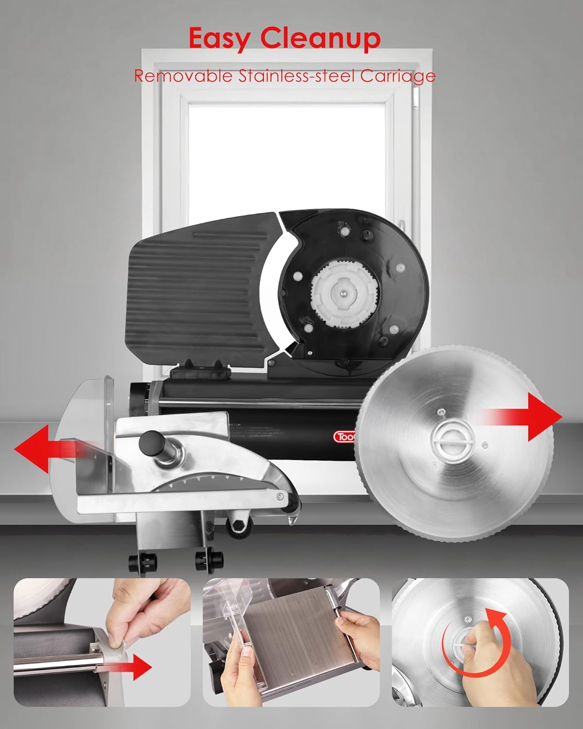 TOOGOOD 8.7" Meat Slicer, Electric Food Slicer Machine with Removable Stainless Steel Blade, Deli Food Slicer for Home Use, Slicing Frozen Meat,Hard Cheese, Ham and Deli, Black