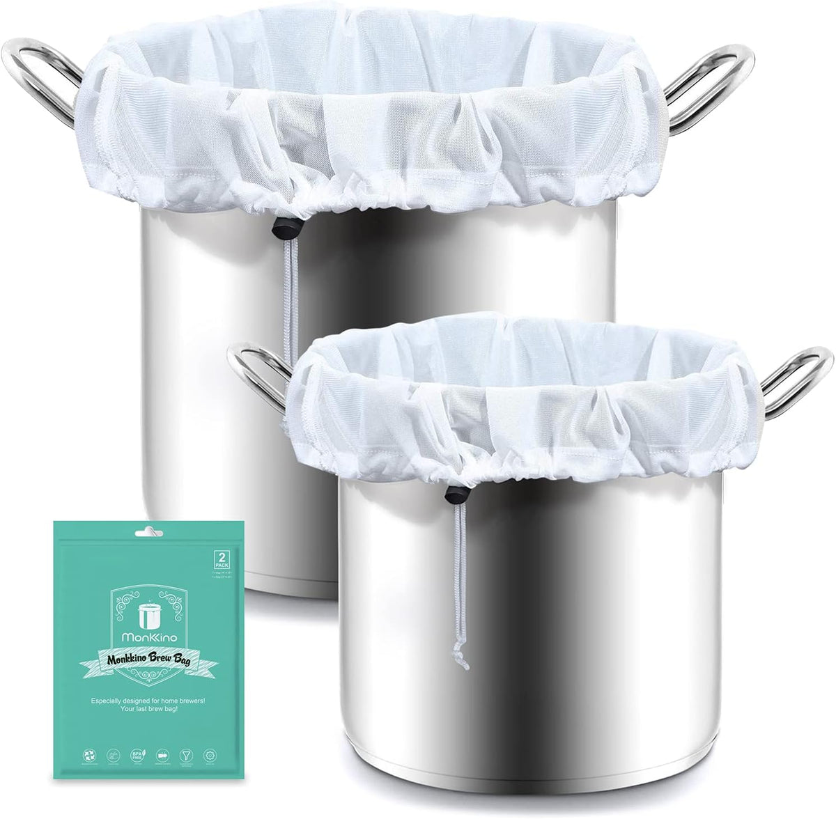 Brew Bags, 2pcs Brew In A Bag, Reusable Wine Straining Bag for Homebrewing, Fine Mesh Bag for Boiling, Durable Mesh Strainer Bag, 22×26 & 16x18