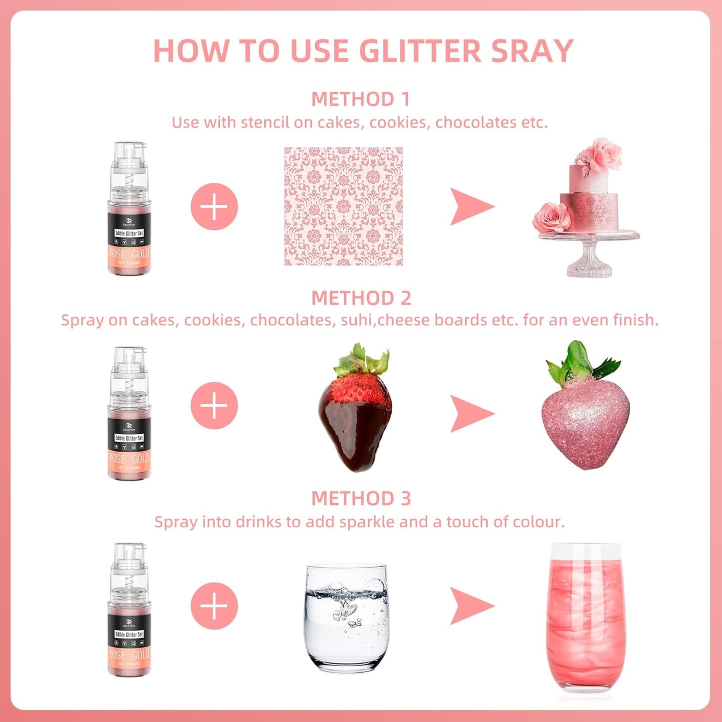 Edible Glitter Spray - 3/4oz Luster Dust Edible Food Grade Glitter Shimmer Dust Powder for Cocktails, Drinks, Cake Decorating - Metallic Food Coloring Powder for Wine, Candy, Cookie, Icing (Gold)