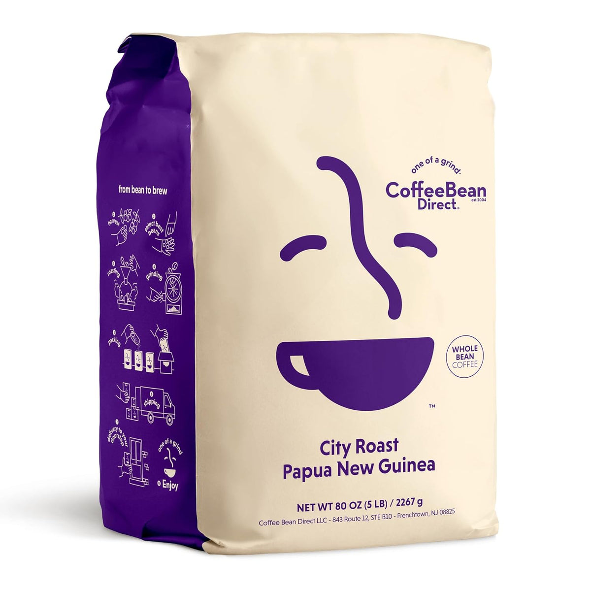 Coffee Bean Direct City Roast Papua New Guinea, Whole Bean Coffee, Arabica Coffee, Medium Roast, 5 Pound Bag (Pack of 1)