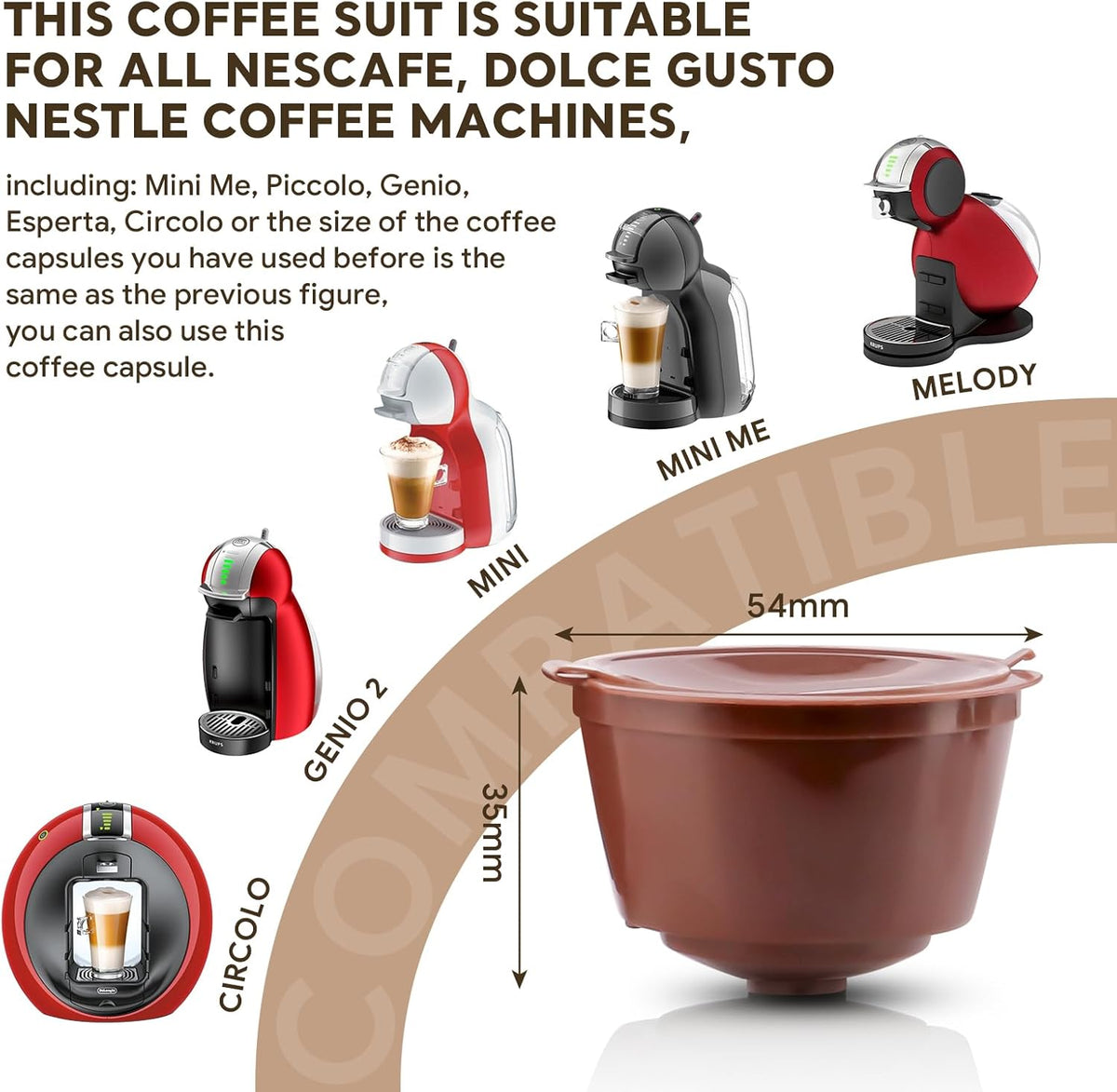 Dolc* Gu*to Refillable Capsules Reusable Coffee Pods Compatible for Nescafe Dolc* Gusto Brewers rich crema version（1Pcs Black+2 Pcs Brwon）