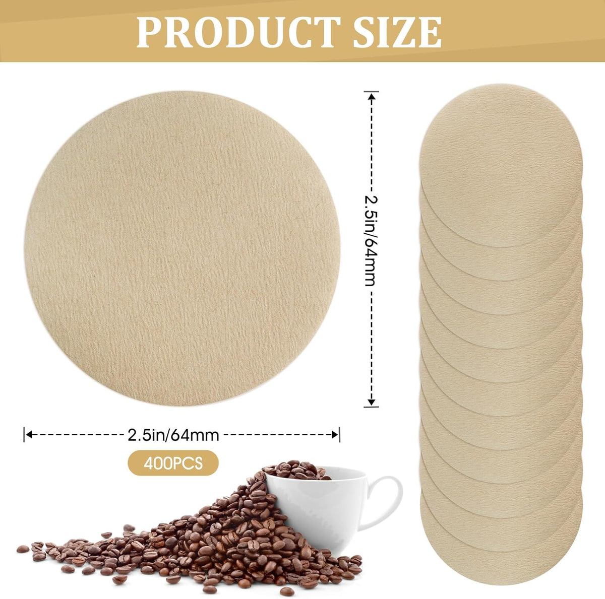 400 Pack Of Natural, Unbleached 2.5-Inch Disposable Coffee Filter Discs, Designed for Percolator Coffee Makers. Ideal for Use At Home, Office, Or Camping.
