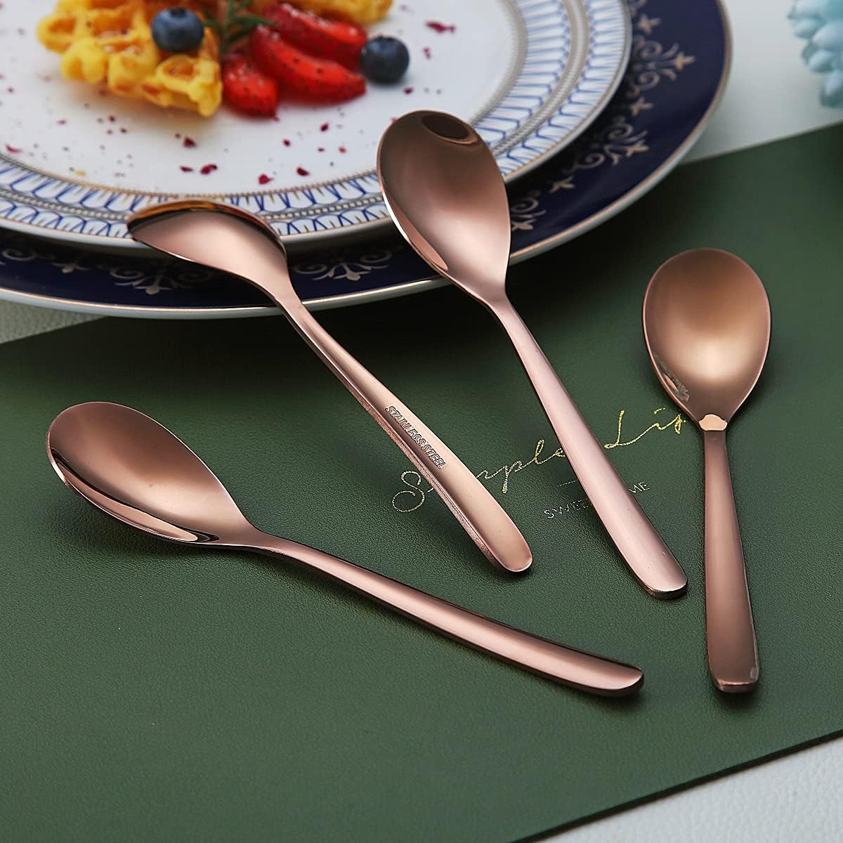 Copper Demitasse Espresso Spoons, 5.5'' Mini Coffee Spoons, Set of 6, Dishwasher Safe