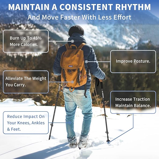 Aihoye Trekking Hiking Poles - 2 Pack Adjustable Walking Sticks, Collapsible Lightweight Aluminum 7075, Hiking Sticks with Quick Flip-Lock and Comfortable Cork Grips