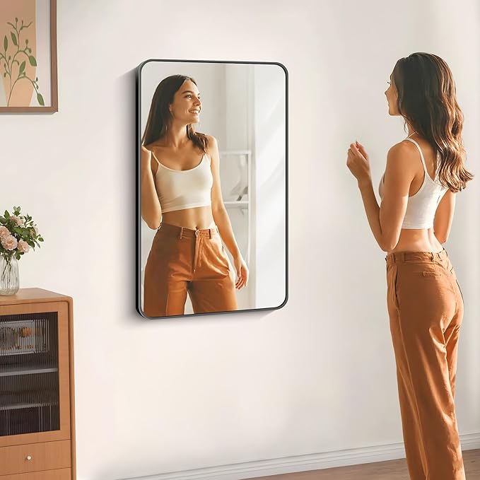 24" x 40"Bathroom Mirror, Matte Black Wall Mirror with Metal Frame, Decorative Rectangular Vanity Mirror for Bedroom Bathroom Living Room Entryway (Horizontal/Vertical)