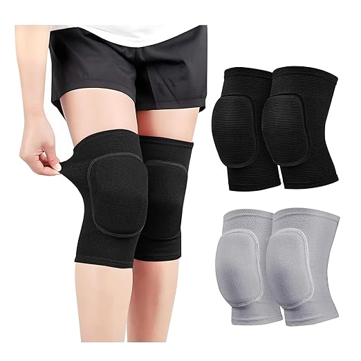2 Pair Stretchy Knee Pads Knee Brace Sleeve for Men Women Youth Protective Knee for Volleyball Football Dance Tennis Running Cycling Workout Climbing Jogging (black and grey, Large)