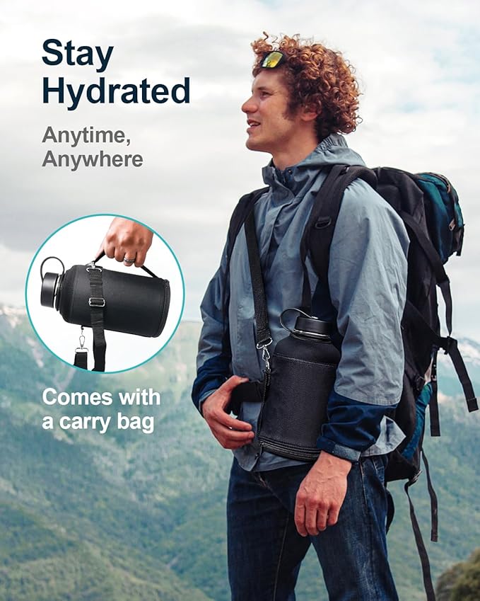 BUZIO Stainless Steel Water Bottle (Cold for 48 Hrs, Hot for 24 Hrs), 32 oz Vacuum Insulated Water Bottle with Straw Lid and Flex Cap (Double Wall, Wide Mouth, BPA Free, Leak Proof), Caribbean Blue