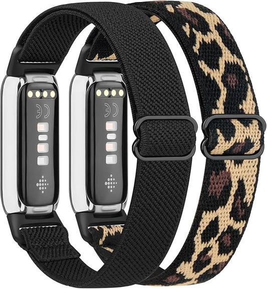 2 Pack Adjustable Elastic Bands for Fitbit Luxe Bands, Soft Stretchy Nylon Loop Strap Replacement Wristband for Fitbit Luxe/Luxe Special Edition Fitness Tracker Women Men
