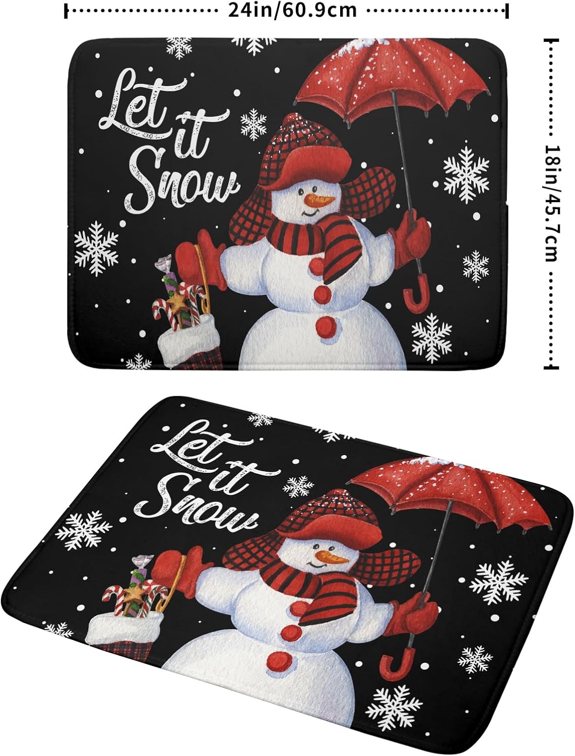 Black Snowman Dish Drying Mats for Kitchen Counter, Winter Snowflake Dish Mat Absorbent Reversible Microfiber Dish Drying Pad Christmas Kitchen Drying Mat Dish Drainer Rack Mats for Bar 18”x24”
