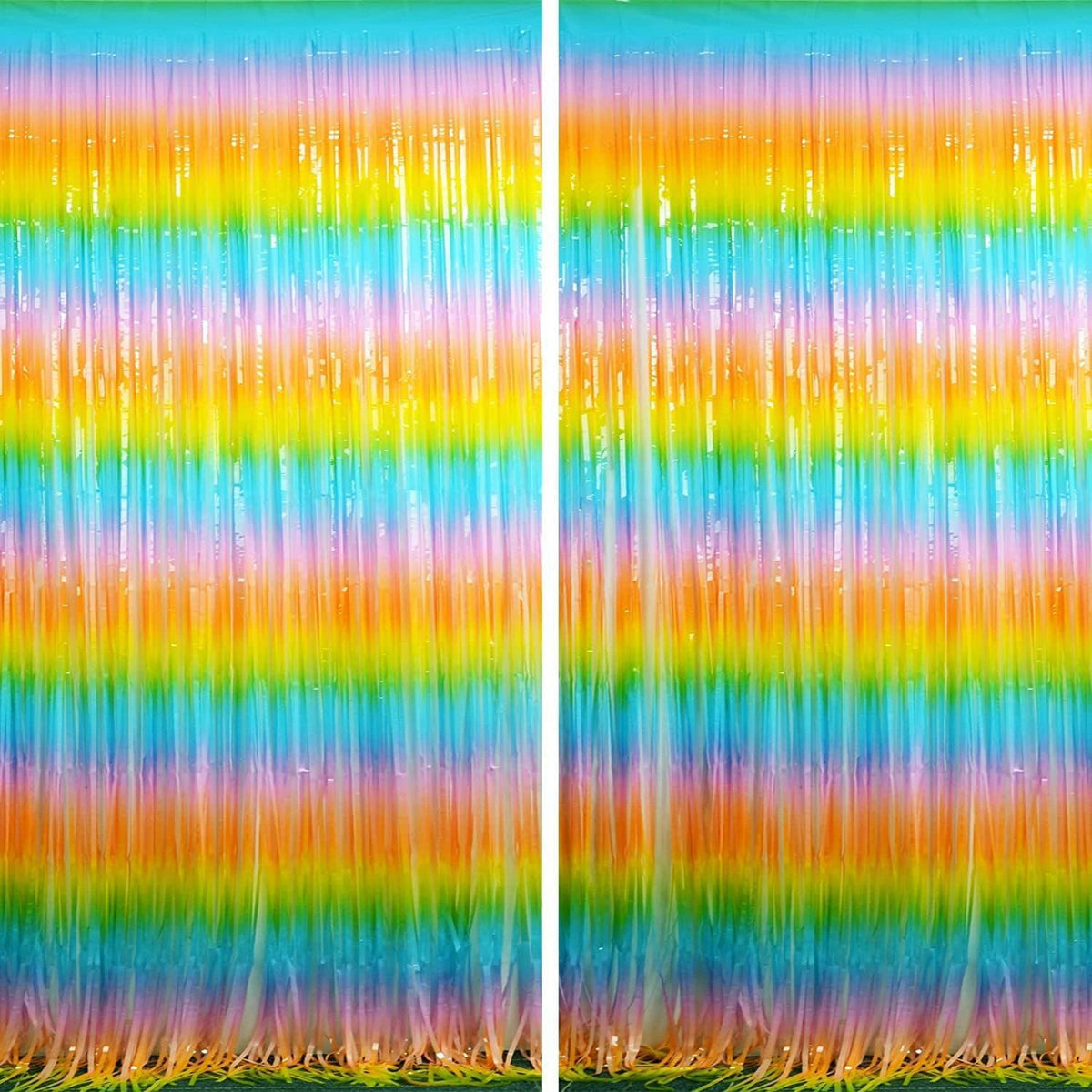 BRAVESHINE Colourful Tinsel Foil Fringe Curtains - 2Pcs 3.2x8.2ft Holidays Photo Booths Party Streamers Backdrop for Easter Princess Pastel Unicorn Birthdays Christmas Bridal Shower Party Decorations