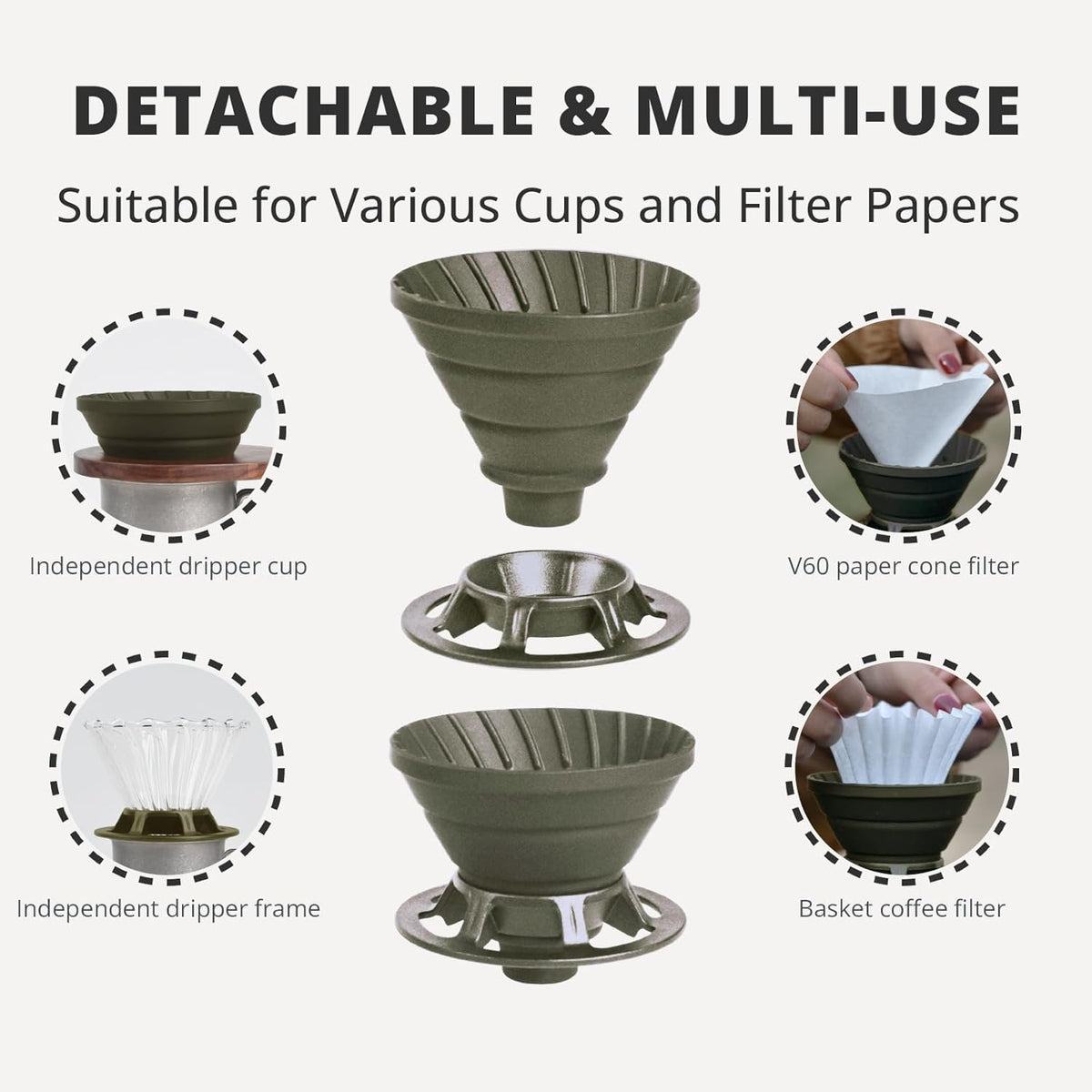 Collapsible Coffee Dripper, Silicone Reusable Coffee Filter Holder, Pour Over Coffee Dripper for Camping, Business Trip, Single Pour Over Coffee Maker (Green)