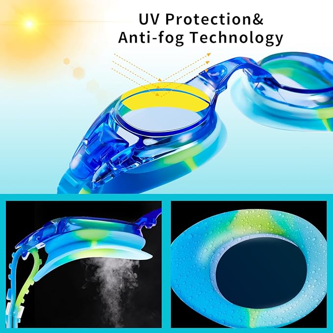 Aegend 2 Pack Kids Goggles, Swimming Goggles for Kids Age 4-16 Boys and Girls Youth, Anti-Fog Waterproof Anti-UV Pool Goggles