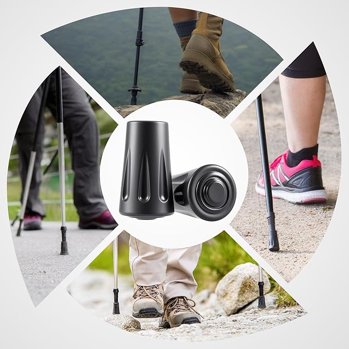 BlingKingdom 6 PCS Walking Stick Caps Trekking Pole Tips Rubber Hiking Walking Stick Tips for Hiking Sticks, Trekking Poles, Walkers