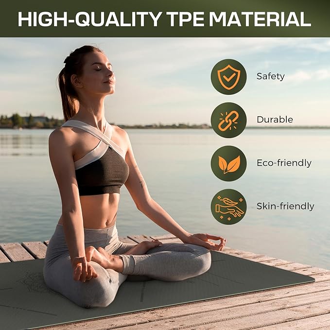 Yoga Mat Non Slip, Anti-Tear 3/16 Thick TPE Yoga Mats for Women and Men, 72"x24" Exercise & Fitness Mat with Carrying Strap, Workout Mats for Yoga, Pilates and Floor Exercise