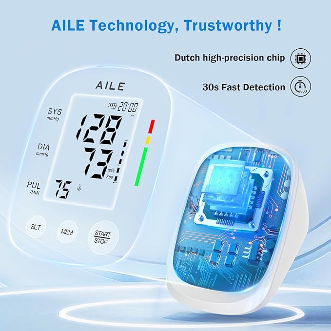 Blood Pressure Monitor, AILE Blood Pressure Machine Upper Arm Large Cuff(8.7"-16.5"), High Automatic Blood Pressure Monitors Cuff for Home Use, (BP) Manual Arm Blood Pressure Monitors, 2 * 99 Memory