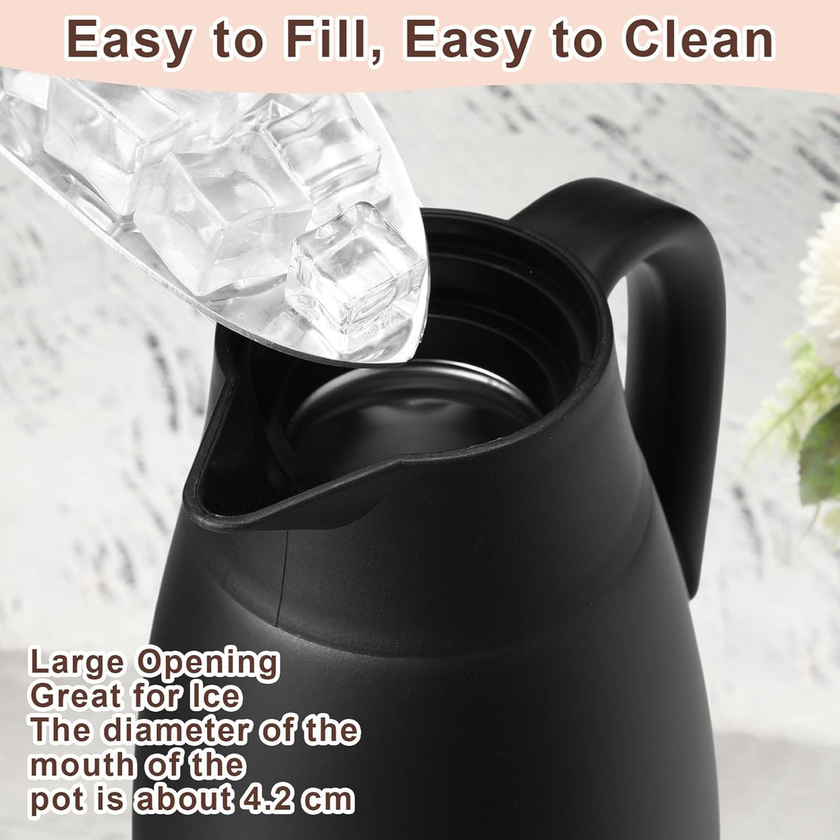 Norme 2 Pcs Thermal Coffee Carafe Insulated Stainless Steel Coffee Carafe for Hot Liquid Vacuum Thermal Pot Creamer Pitcher Dispenser with Brushes Keeping Hot Water Milk(Black,51 oz)