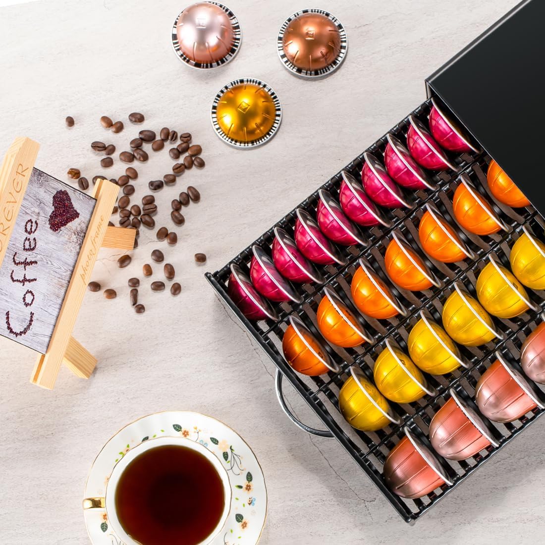FlagShip for Vertuo Pod Holder Coffee Pod Storage for Nespresso Pod Organizer Black Metal Fits All Size Vertuo Pods