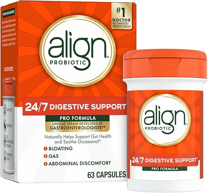Align Probiotic, Pro Formula, Probiotics for Women and Men, Daily Probiotic Supplement, Helps Soothe Occasional Bloating & Gas*, #1 Doctor Recommended Brand‡, 63 Capsules (Packaging May Vary)