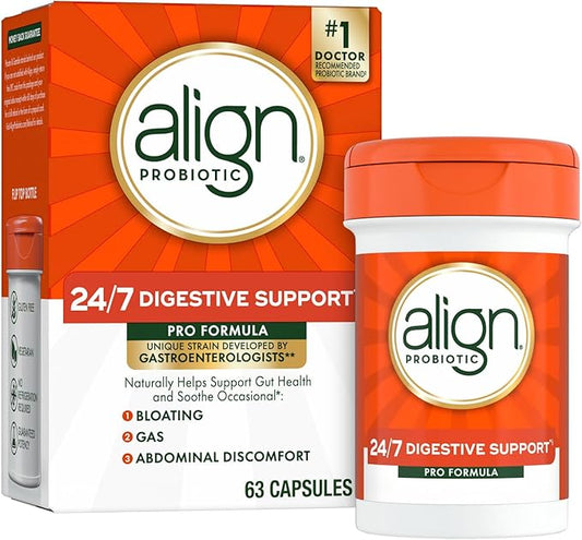 Align Probiotic, Pro Formula, Probiotics for Women and Men, Daily Probiotic Supplement, Helps Soothe Occasional Bloating & Gas*, #1 Doctor Recommended Brand‡, 63 Capsules (Packaging May Vary)