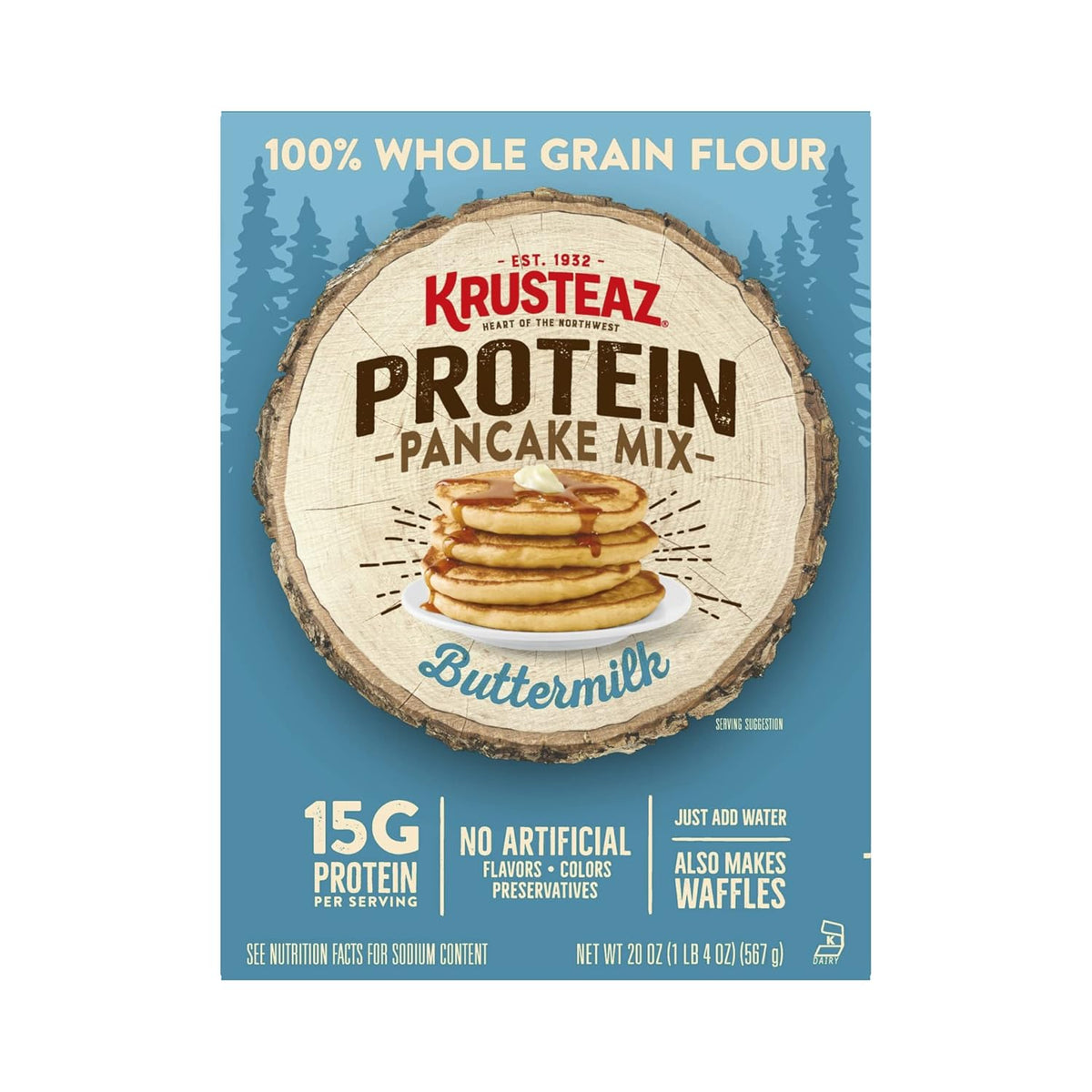 Krusteaz Protein Pancake Mix, Buttermilk Pancake Mix, 100% Whole Grain Flour & 15g of Protein Per Serving, Also Makes Waffles, Just Add Water (1.25 Pound (Pack of 2))