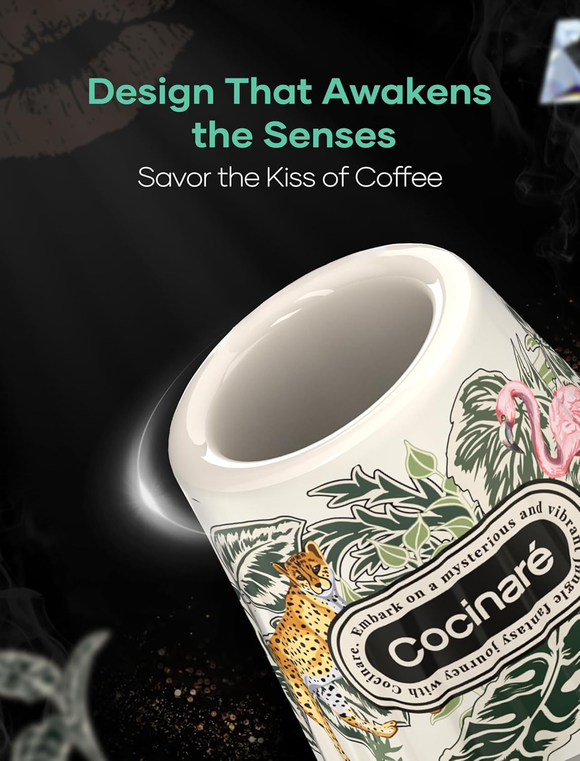 Cocinare KissCup Ceramic Espresso Cup – 2.2oz Demitasse Cup for Espresso, Pour-over coffee & Tea, Jungle, Color-Changing Collection