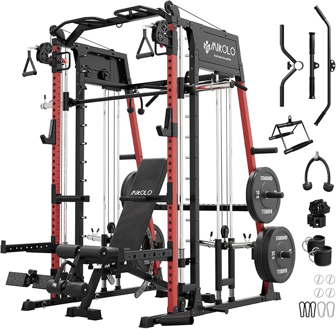 Mikolo M4 2.0 Smith Machine, All-in-One Power Cage with Independent Dual Pulley System, Multi-Function Home Gym Workout Cage for Cable Crossover