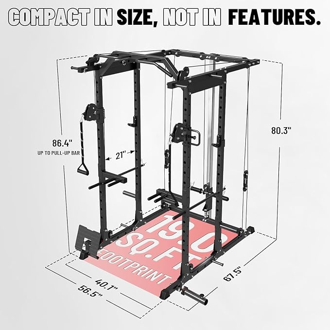 Mikolo Power Cage, Power Rack with Cable Crossover System, 1500LBS Squat Rack with LAT Pull Down System, Workout Cage with Pulley System for Fitness Home Gym