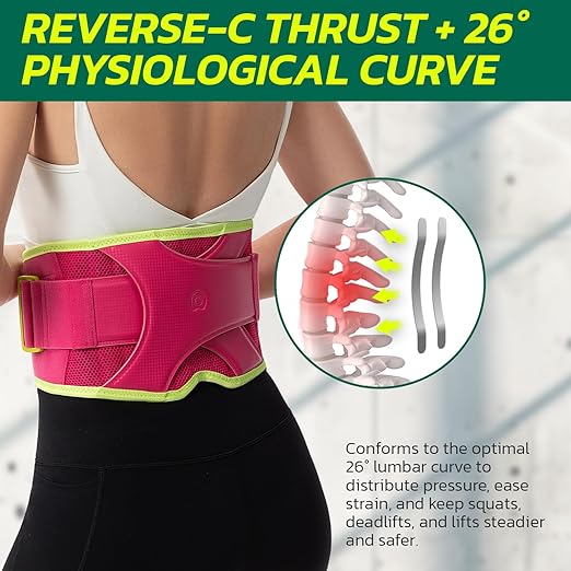 Back Brace for Lower Back Pain Relief, 8X Powerful Support System,Lumbar Support Belt for Men & Women Ergonomic 3D Design with Adjustable Strap for Fitness Running Home Pilates Hot Pink S
