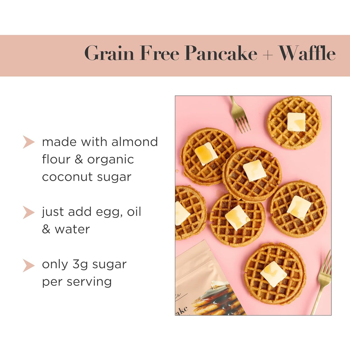 Stellar Eats Grain-Free Pancake & Waffle Mix | Gluten-Free, Dairy-Free, Plant-Based, Paleo-Friendly | Sweetened with Coconut Sugar | Almond Flour-Based | Makes Fluffy, Thick Pancakes | 7.3 oz | 1 Pack