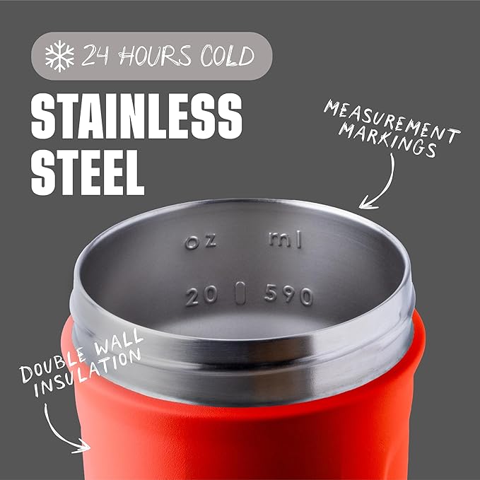 BlenderBottle Strada Shaker Cup Insulated Stainless Steel Water Bottle with Wire Whisk, 24-Ounce, Red