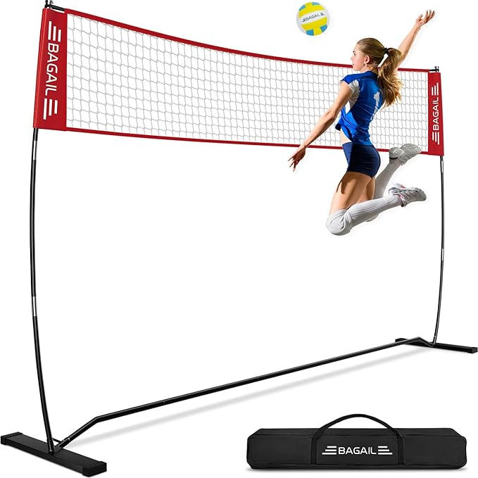 BAGAIL Volleyball Net, 12ft/20ft Portable Volleyball Net for Backyard - Adjustable Height, Heavy-Duty Frame, Freestanding Design - Portable Outdoor/Indoor Volleyball Set with Carry Bag